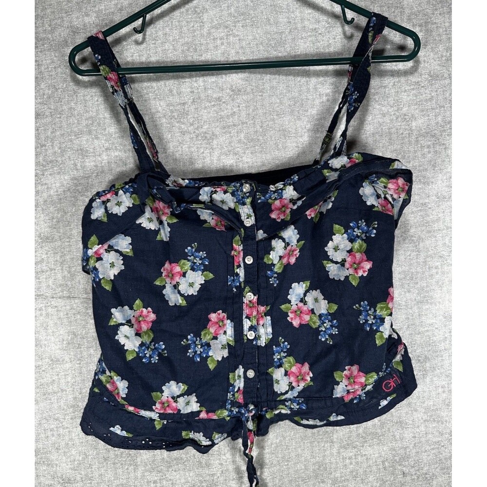 Gilly Hicks Sydney Floral Ruffle Adjustable Strap Button Tie Medium Floral Top
